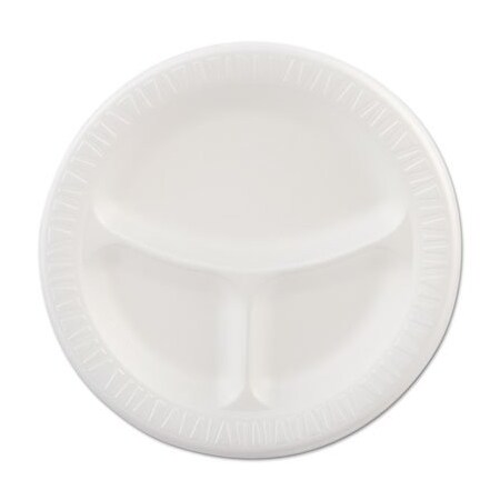 Dart , Laminated Foam Plates, 9in Dia, White, Round, 3 Compartments, 125/pk, 4 Pks/ct 9CPWQR